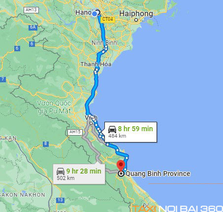 Quãng đường đi Taxi từ Hà Nội đến Quảng Bình